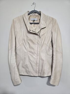 Blink Leather Jacket Women Medium Beige Moto Asymmetrical Zip Genuine Leather M
